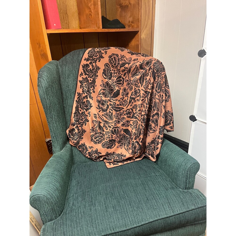 Adrienne Vittadini Scarf Brown Black Floral Baroque Silky Wrap 34" x 36"